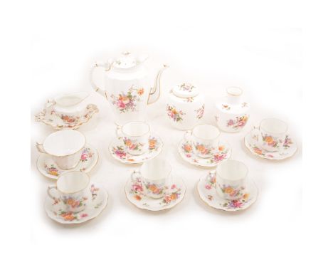 Royal Crown Derby "Posies" coffee set, comprising coffee pot (20.5cm), 6 cups and saucers, milk jug, plus a teacup and saucer