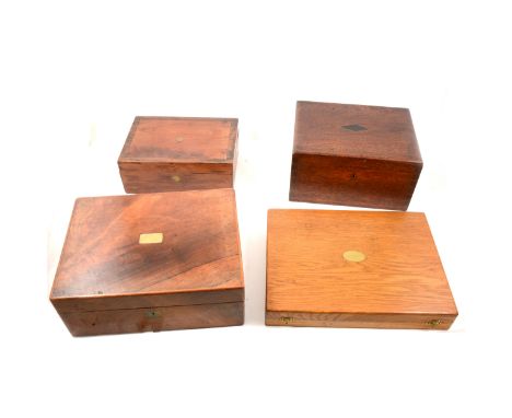 A Georgian mahogany caddy, oblong-shape, boxwood outlines, lacking interior, width 19cm; Victorian rosewood writing slope, la