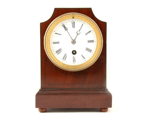 A Victorian mahogany mantel clock, with ebony stringing, white enamel dial, timepiece movement, 22cm.
