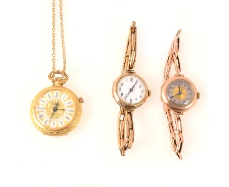 Two vintage 9 carat gold lady's wrist watches, both with gold expanding bracelets with metal springs, gilt dial, London 1922,