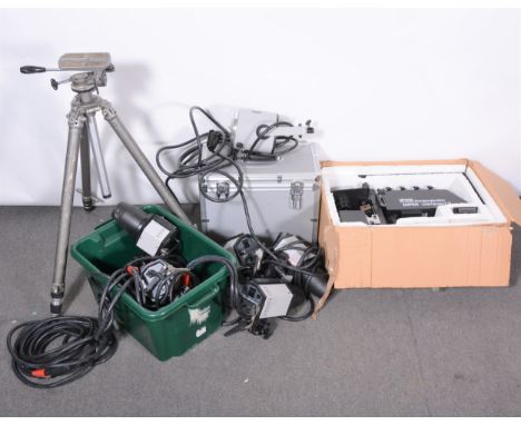 Professional camera equipment and lights; including five Bowens Traveller 3000GHF2 lights; Bowens Quadmatic 6kh flash head; l