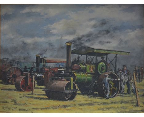 *Angell, Showman's steamroller engine - F&amp;L Dockray, Loughborough, signed, oil on board 40 x 48cm.