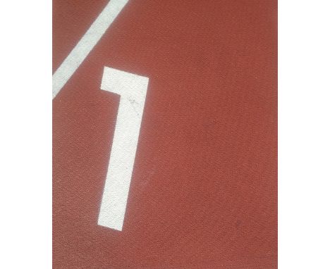 London 2012 Olympic Stadium athletics track Lane No.1 marking,
a section of the red vulcanized rubber dual layer athletics tr