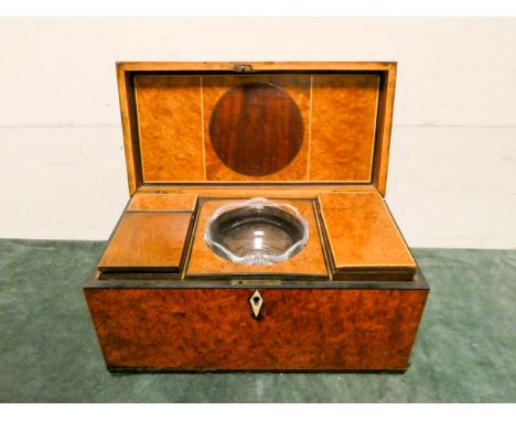 Early Victorian burr walnut tea caddy with fitted interior 