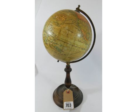 Geographia 6" terrestrial globe on stand   A few patches on globe a little faded, one very small patch missing, overall in go