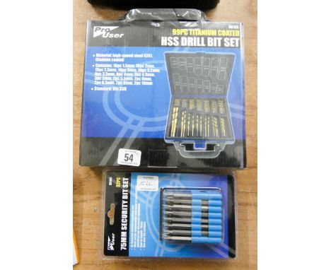 A new 99 piece titanium coated HSS drill bit set and a 32 piece security bit set  