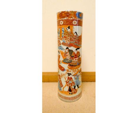 A Japanese Imari figure decorated vase or stick stand 27" tall (damaged and repaired) 