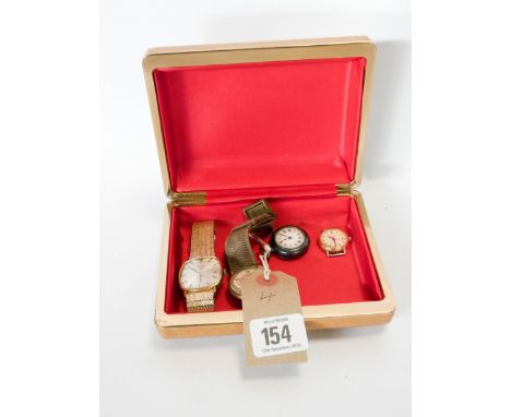 A gent's vintage watch, Rotary watch, ladies Omega watch and a gun metal fob watch 