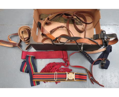 Quantity of Various Military Belts including Undress Officer's sword belt. &nbsp;Blue webbing belt with gilt faced, red leath