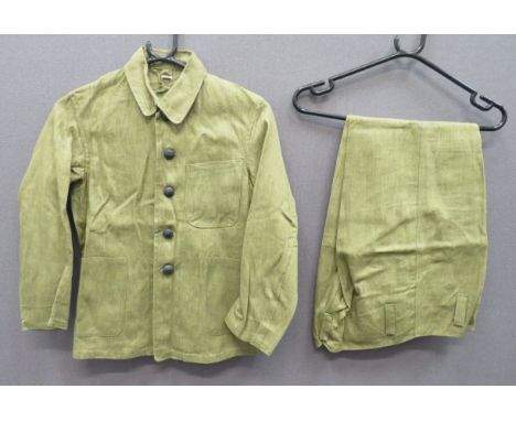 Japanese Cadets/School Military Uniform khaki green, rough material (possibly plant base bark cloth). &nbsp;Single breasted t