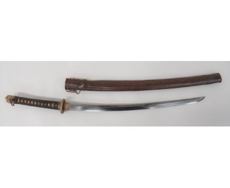 WW2 (1942) Japanese Officer's Signed Tang Katana Sword 25 1/4 inch, single edged blade. &nbsp;Cloud edge hammon. &nbsp;Darken