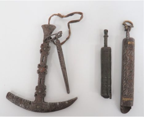 19th Century Indian Gun Tool steel, T shape tool with lower screwdriver. &nbsp;The entire tool with chiselled and engraved de