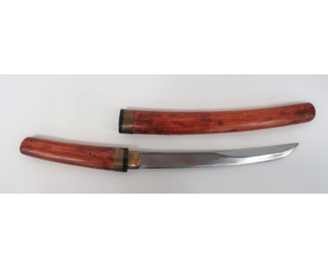 Japanese Yari Blade Converted to a Dagger 11 1/2 inch, single edged, slightly curved, heavy blade with sharpened back edge po