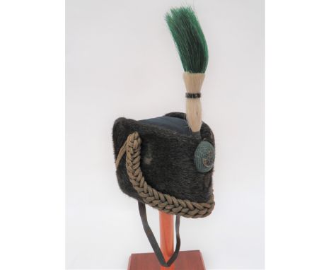 Early 20th Century Rifles Sealskin Cap black, short fur body with black felt crown. &nbsp;Dark green plaited cap cords. &nbsp