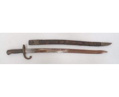 19th Century Continental Yataghan Sabre Bayonet 22 3/4 inch, single edged, slight yataghan blade. &nbsp;Large central fuller.