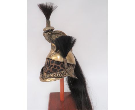 French Second Empire Cuirassiers Helmet brass crown with floral decorated comb. &nbsp;The front with flaming grenade and gorg