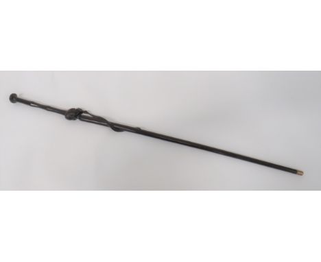 19th Century Zulu Elders Staff of Office polished wooden stick with disk top. &nbsp;Central, well carved, African warrior's h
