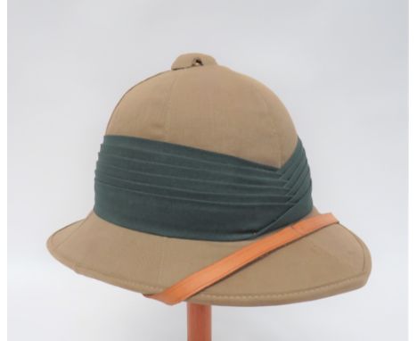 Interwar Tropical Pith Helmet Possibly Rifle Brigade khaki drill cotton crown. &nbsp;Pointed front peak and square rear brim.