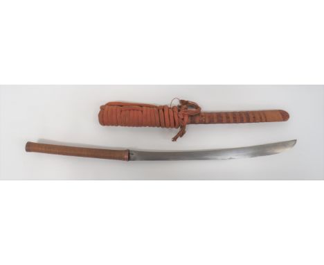 Late 19th Century Burmese Dha Sword 18 1/4 inch, single edged blade widening towards the point. &nbsp;Copper ferrule and pomm