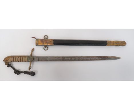 King George V Period Royal Navy Midshipman's Dirk 18 inch, single edged blade with sharpened back edge point. &nbsp;Etched fl