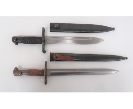 Swiss M1918 Bayonet and a Spanish M1941 Bolo Bayonet consisting Swiss example. &nbsp;11 3/4 inch, double edged blade. &nbsp;T