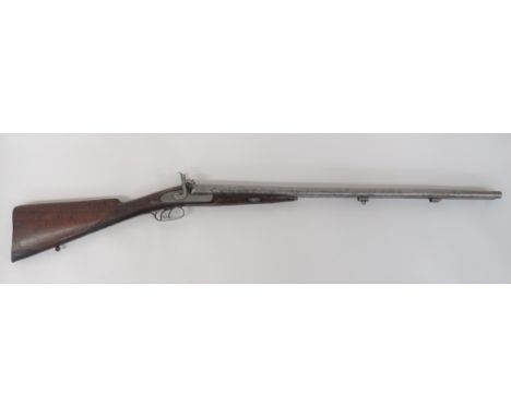 Mid 19th Century Percussion Double Barrel Shotgun 14 bore, 29 3/4 inch, side by side barrels with lower ramrod pipes. &nbsp;L