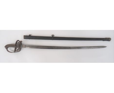 Victorian Volunteer Rifles Officer's Sword 33 inch, single edged, slightly curved blade with large fuller. &nbsp;Etched folia