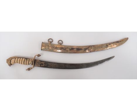 Early Georgian Naval Officer's Dirk 12 3/4 inch, single edged, curved blade with back edge sharpened point. &nbsp;Traces of b