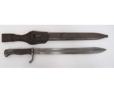 Imperial German Seitengewehr 1898/05 Sawback Butcher Bayonet 14 1/2 inch, single edged blade widening towards the point. &nbs