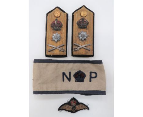 Pair of Royal Navy Rear Admiral's Shoulder Boards gilt braid shoulder straps with applied, bullion embroidery, Kings crowns o