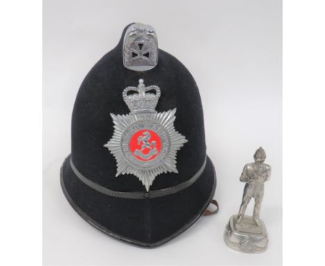 Post 1953 Kent Constabulary Duty Helmet dark blue felt crown with raised comb. &nbsp;Pointed peak and rounded rear brim with 