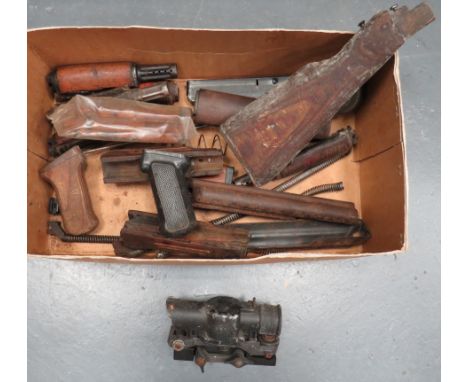 Quantity of Modern Gun Accessories including British Susat sight with lower bracket (optics faulty) ... AK47 wooden butt ... 