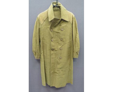 WW2 British Waterproof Coat khaki, rubberised cotton, double breasted, long coat. &nbsp;Large, turn over collar. &nbsp;Side h