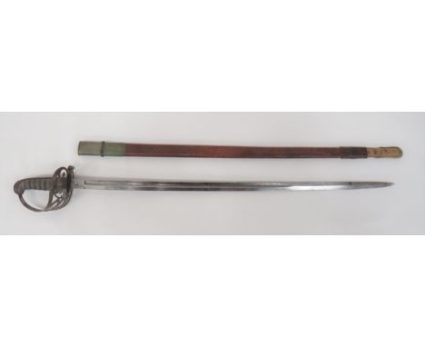 Victorian Rifle Volunteers Officer's Sword 33 inch, single edged blade. &nbsp;Large fuller. &nbsp;Etched foliage panels, Vict