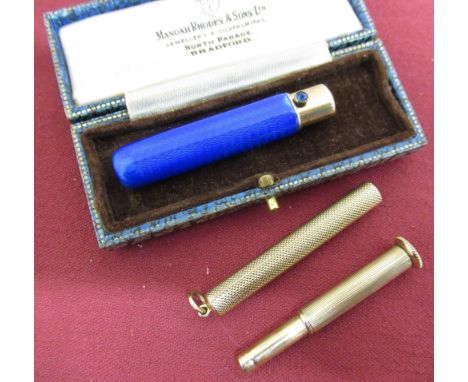 Late Victorian Sampson Mordan &amp; Co 9ct gold cheroot piercer, engine turned case stamped .375, makers mark SM &amp; CO, 8.