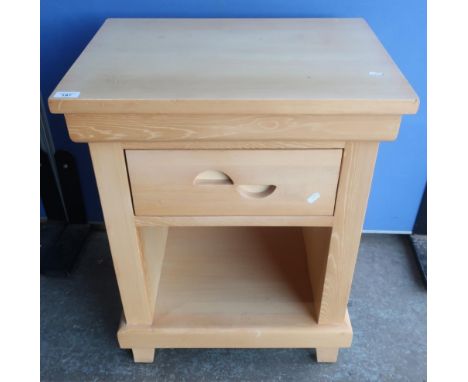 Modern beech light wood bedside/occasional table, with  square top and single drawer above open base 58cmx45cmx71cm 