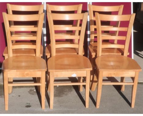 Six beech solid seat ladder back kitchen chairs 