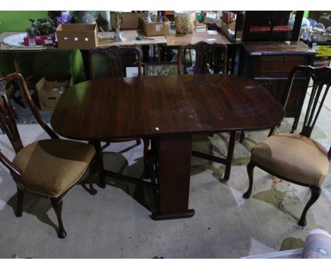 1950s mahogany drop leaf gate-leg dining table (open width 142cm, D90cm, H90cm), and a set of four Victorian mahogany spoon b