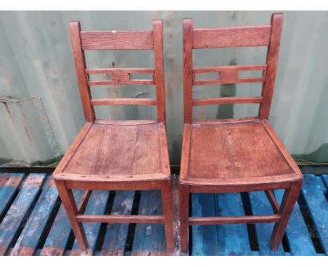 Set of four 19th C elm ladder back dining chairs with solid seats on square supports (4) 