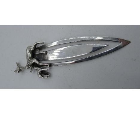 Silver bookmark with deer finial, stamped 925, L7.75cm 