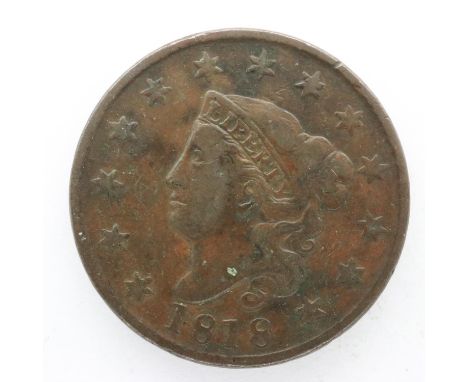 1818 USA Colonial large copper cent. UK P&amp;P Group 0 (£6+VAT for the first lot and £1+VAT for subsequent lots) 