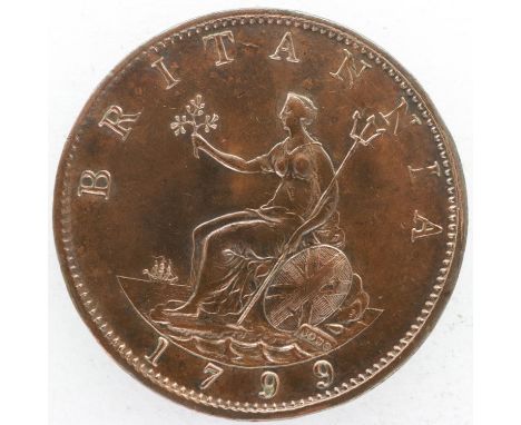 1799 copper halfpenny of George III - EF grade. UK P&amp;P Group 0 (£6+VAT for the first lot and £1+VAT for subsequent lots) 