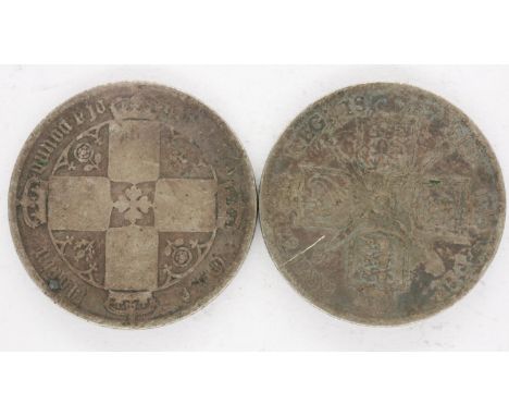 Two silver florins of Queen Victoria, 1887 and dateless variant. UK P&amp;P Group 0 (£6+VAT for the first lot and £1+VAT for 