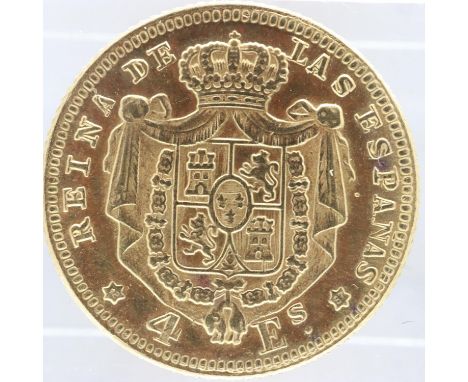 1867 Spanish gold 4 Escudos of Isabel II. UK P&amp;P Group 0 (£6+VAT for the first lot and £1+VAT for subsequent lots) 