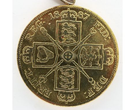 1887 silver double florin of Queen Victoria - VF grade, Gilt. UK P&amp;P Group 0 (£6+VAT for the first lot and £1+VAT for sub