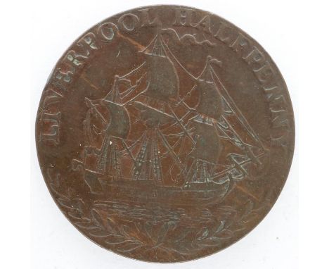 1791 halfpenny token: Liverpool. UK P&amp;P Group 0 (£6+VAT for the first lot and £1+VAT for subsequent lots) 