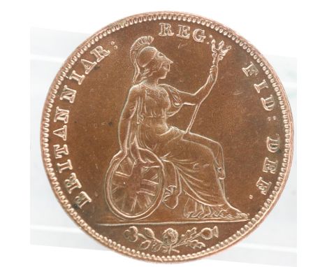 1839 copper farthing of Queen Victoria - EF grade. UK P&amp;P Group 0 (£6+VAT for the first lot and £1+VAT for subsequent lot
