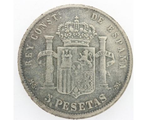 1885 Spanish silver 5 pesetas of Alfonso XII, gF. UK P&amp;P Group 0 (£6+VAT for the first lot and £1+VAT for subsequent lots