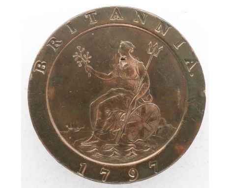 1797 Cartwheel twopence of George III - aEF grade with scratches. UK P&amp;P Group 0 (£6+VAT for the first lot and £1+VAT for