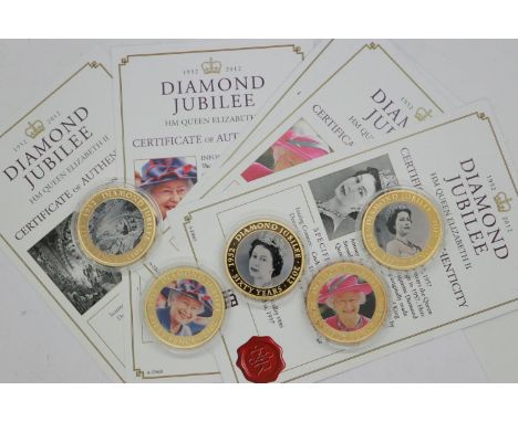 Five QEII Diamond Jubilee gilt crowns with CoAs. UK P&amp;P Group 1 (£16+VAT for the first lot and £2+VAT for subsequent lots